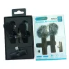Black wireless microphone set with windproof bristles, USB-C receiver accessory, black packaging box, portable professional audio equipment Application Scenario